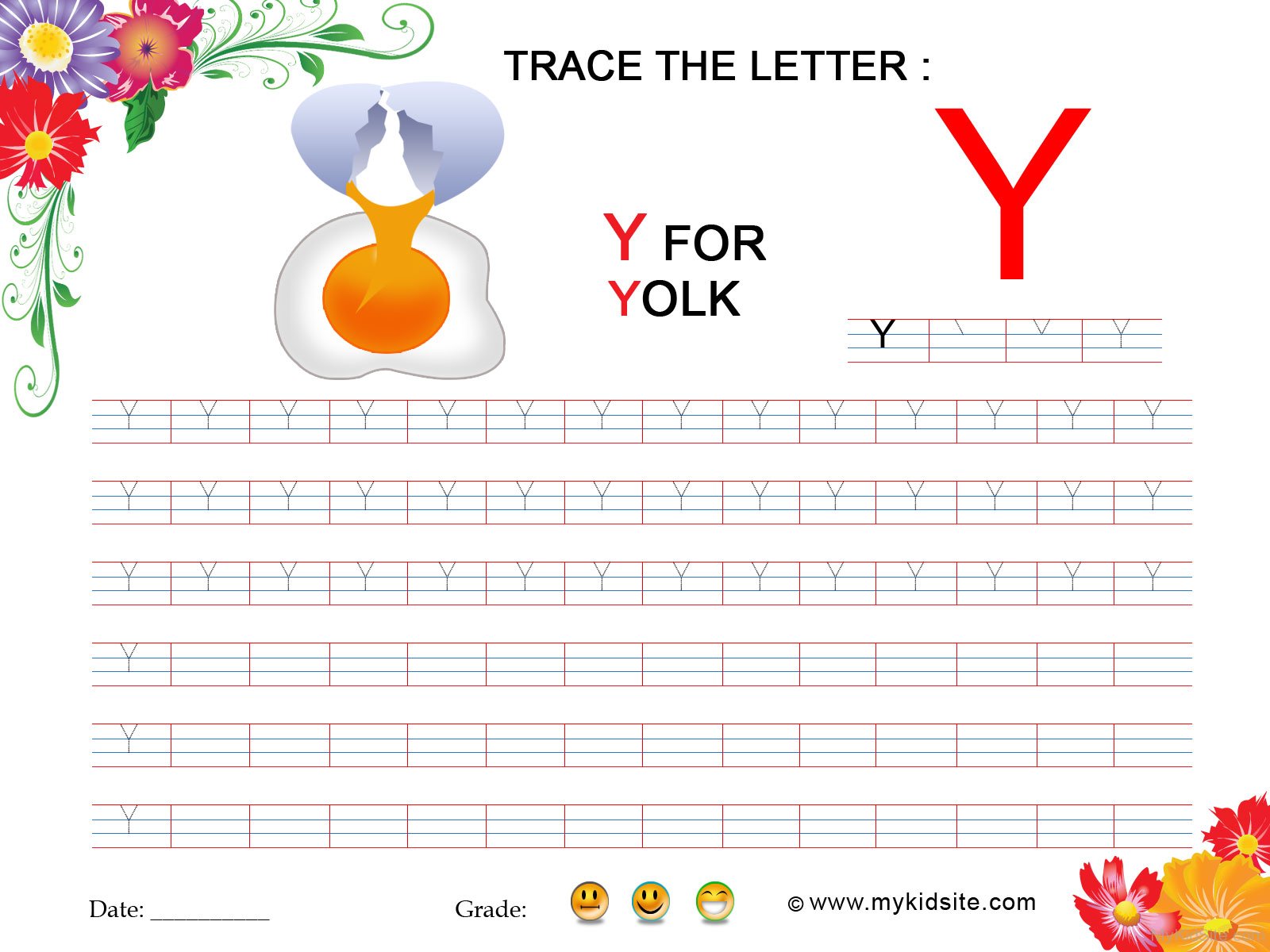 Tracing Worksheet for Letter Y