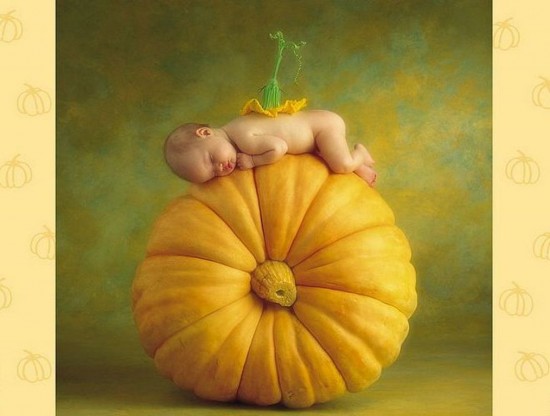 Sleeping Baby On Pumpkin