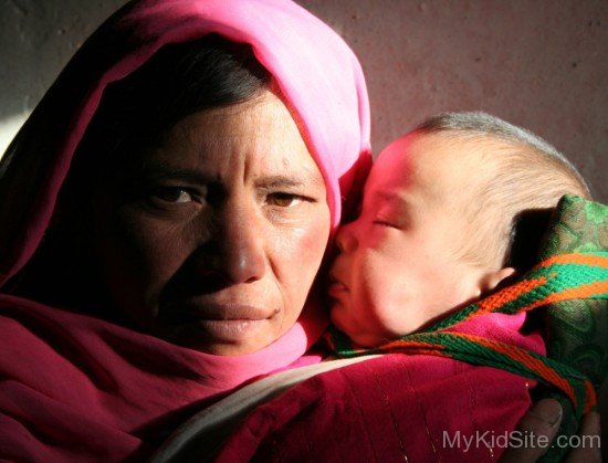 Afghani Baby With His Mom Image