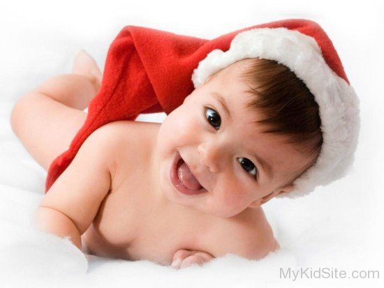 American Baby Wearing Santa Cap