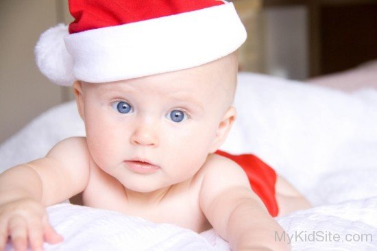 Baby Boy Wearing Santa Cap