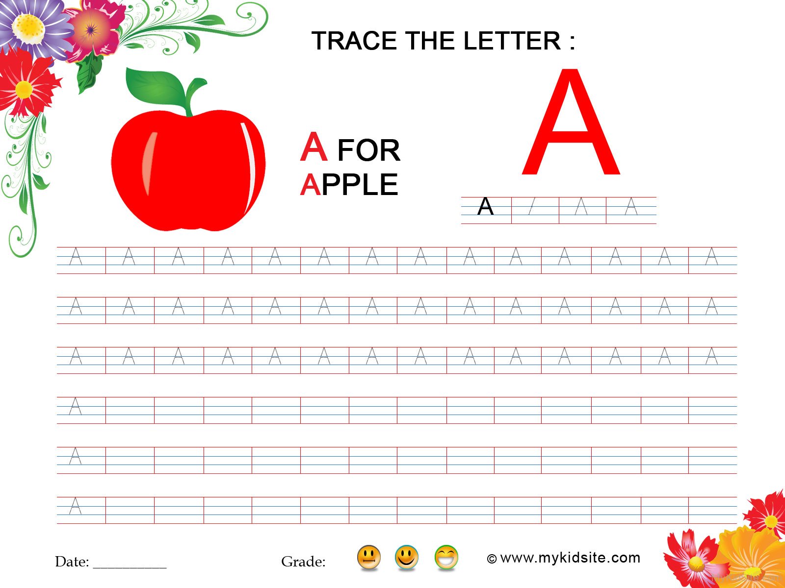 Tracing Worksheet for Letter A