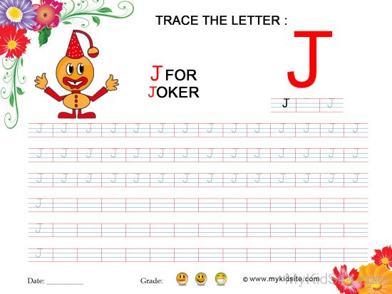 Tracing Worksheet for Letter J