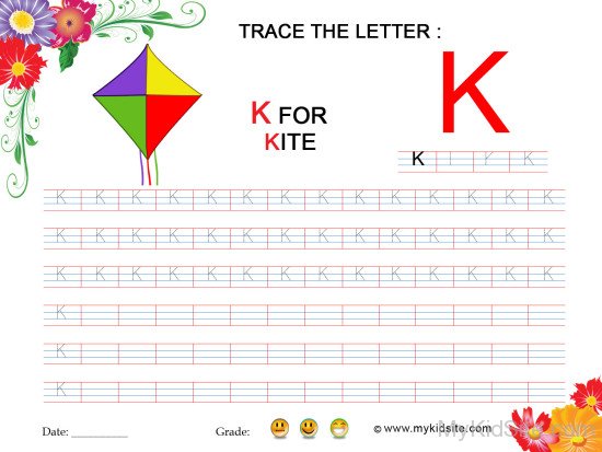 Tracing Worksheet for Letter K