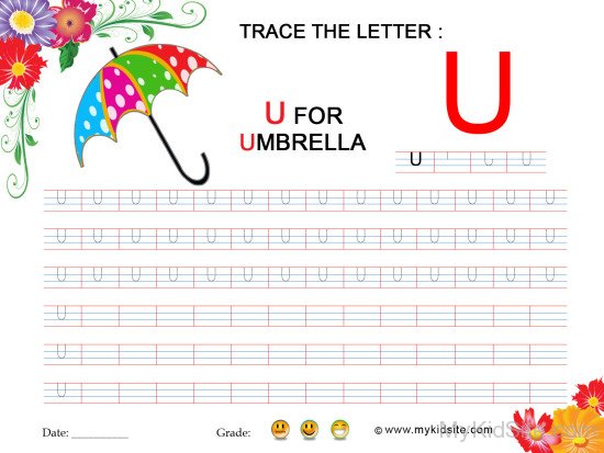 Tracing Worksheet for Letter U