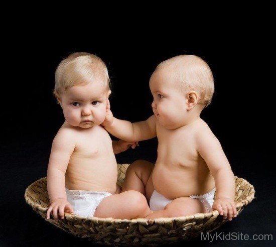 Twin Baby Sitting In Basket