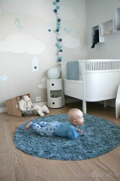 Baby Flooring Round On Blue Carpet