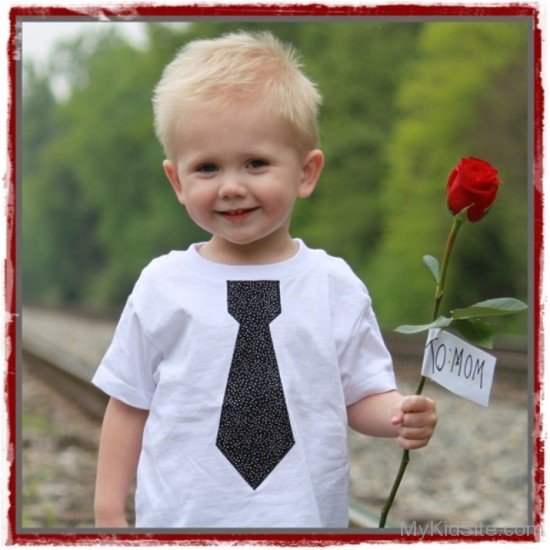 Cute Baby Boy Holding Rose