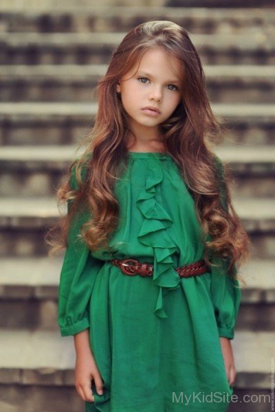 Cute Baby Girl Wearing Green Dress