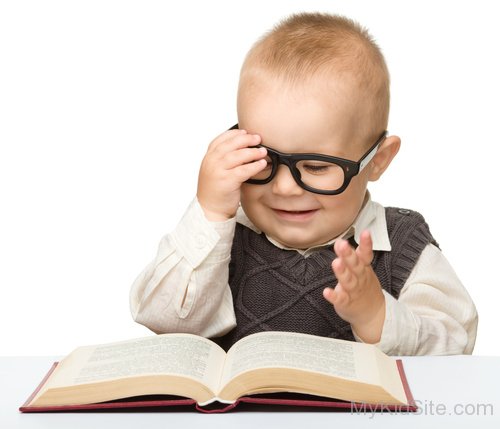 Baby Reading Wearing Glasses
