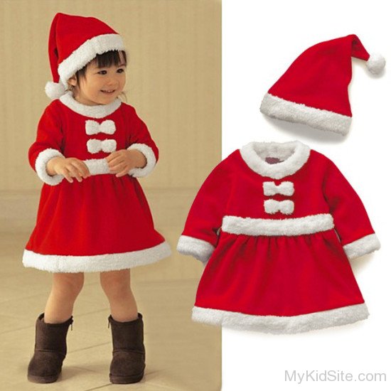 Cute Baby Girl Wearing Santa Claus Dress