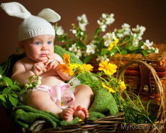Cute Baby In Basket