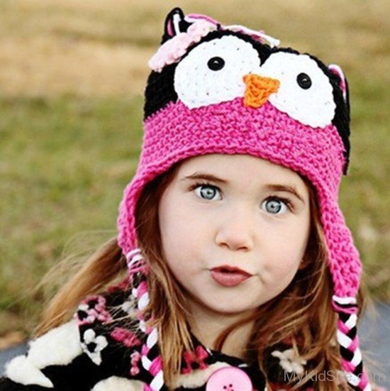 Cute Baby Wearing Pink Owl Crochet Cap