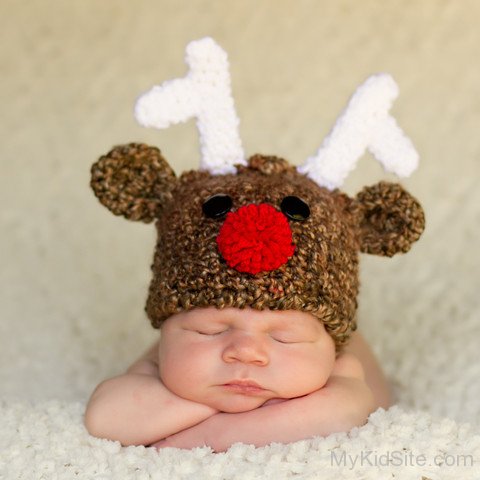 Cute Baby In Ridiculously Reindeer Hat