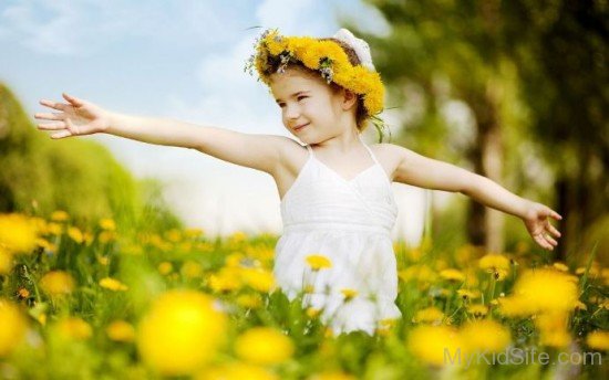 Girl Wearing Flowers Hat