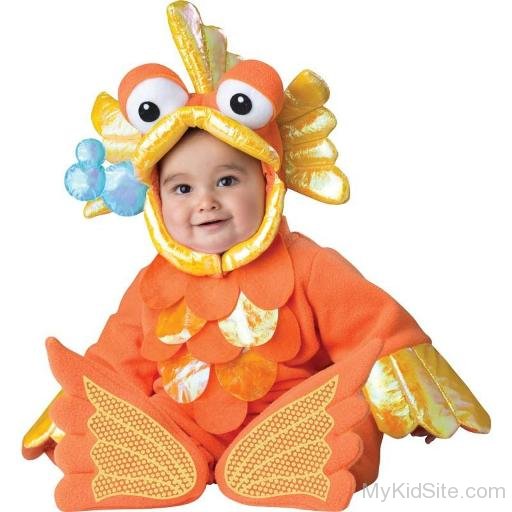 Baby Wearing Funny Giggly Goldfish Costume