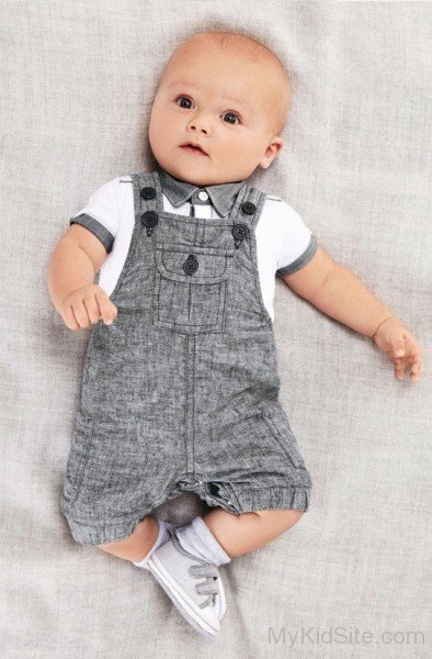 Baby Boy In Grey Dress