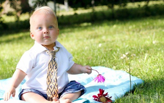 Baby Boy Sitting In Park