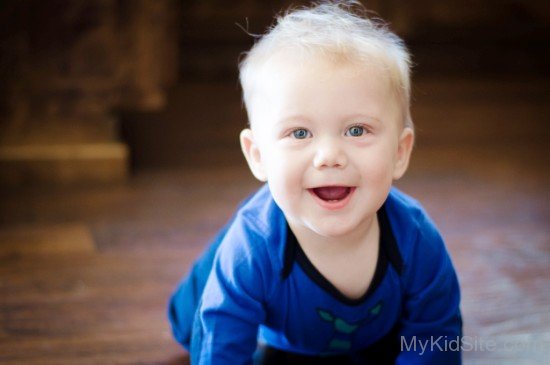 Cutest Baby Boy In Blue Dress On Floor-MK456068