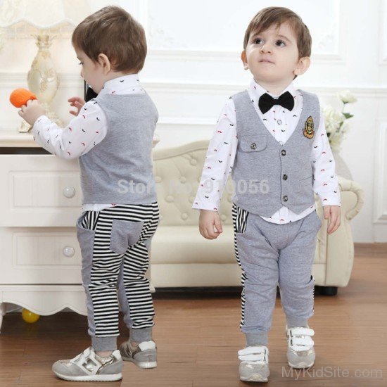 Dashing Boy Wearing Grey Suit-Sn12331