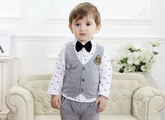 Stylish Boy In Grey Suit