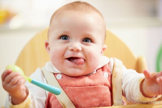 Cute Baby Boy Holding Spoon