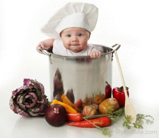 Cute Baby Boy Wearing Chef Cap