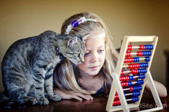 Cute Baby Girl With Cat