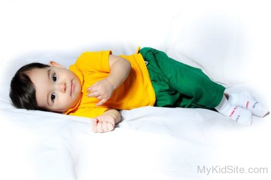 Sweet Baby Boy In Yellow T-Shirt
