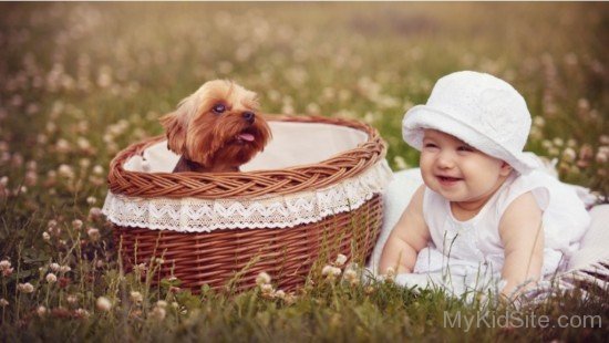 Girl And Basket Puppy