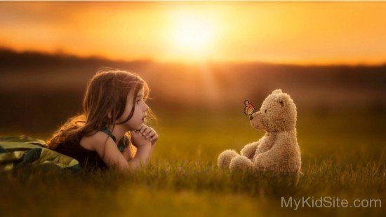 Girl With Bear Toy Butterfly